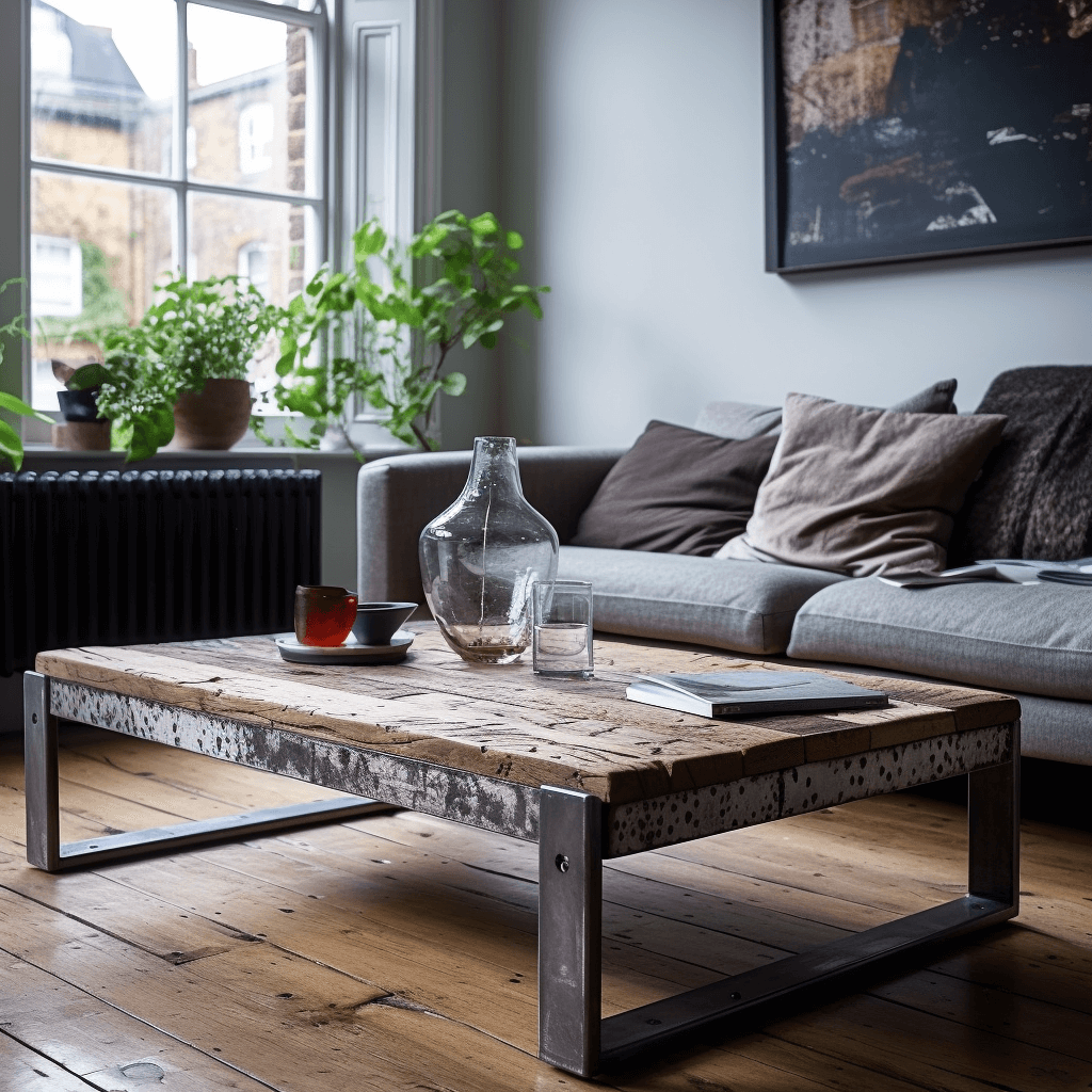 reclaimed metal coffee table in a living room